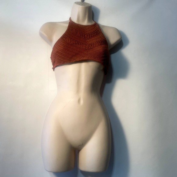 xhilaration burnt orange halter bikini top! size snall - Picture 2 of 7